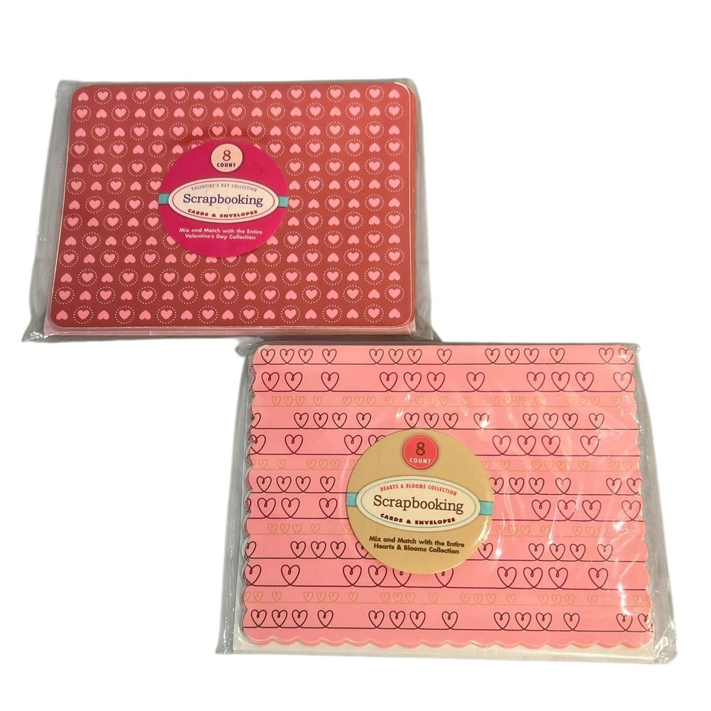 Valentine‎ Scrapbooking Cards Envelopes Hearts Blooms Collection 8 Count